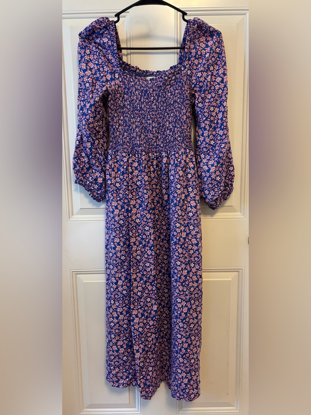 J. Crew Blue Maxi Dress with Pink Floral Print